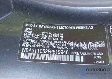 2015 BMW 428I xDrive z USA, uszkodzony, nr VIN WBA3T1C52FP819946